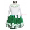 St Patrick's Day White Baby Pettitop Clover Satin Lacing & White Bow Kelly Green Clover Satin Trimmed Tutu Baby Pettiskirt NG1642